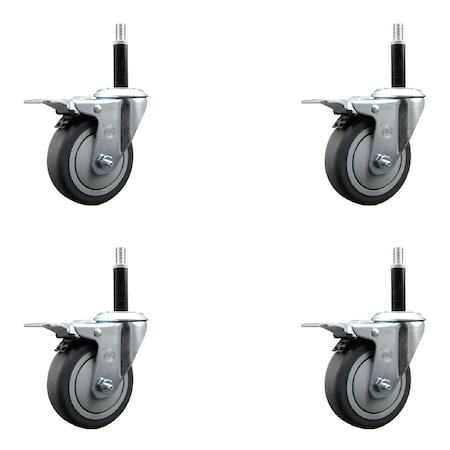 Service Caster 4'' Thermoplastic Rubber Swivel 3/4'' Expanding Stem Caster Set Total Lock Brake, 4PK SCC-EXTTL20S414-TPRB-34-4